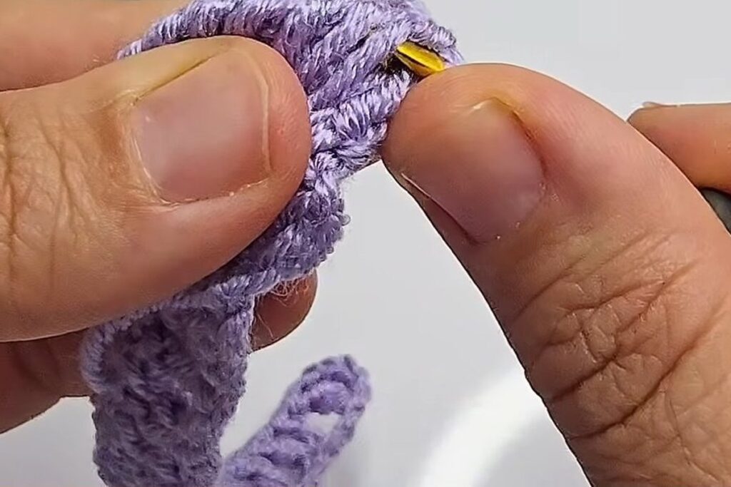 Single crochet worked across the top of a crochet rose petal fan
