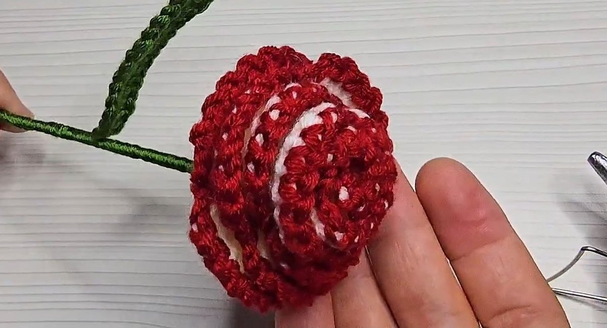 Crochet Rose With Stem: Free Pattern With a Wired Leaf
