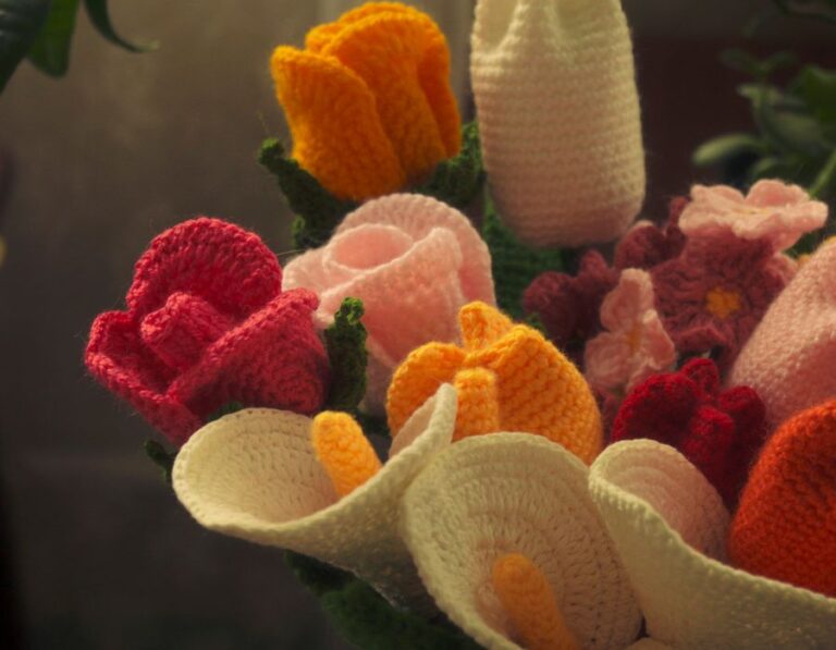 A bouquet of crocheted flowers