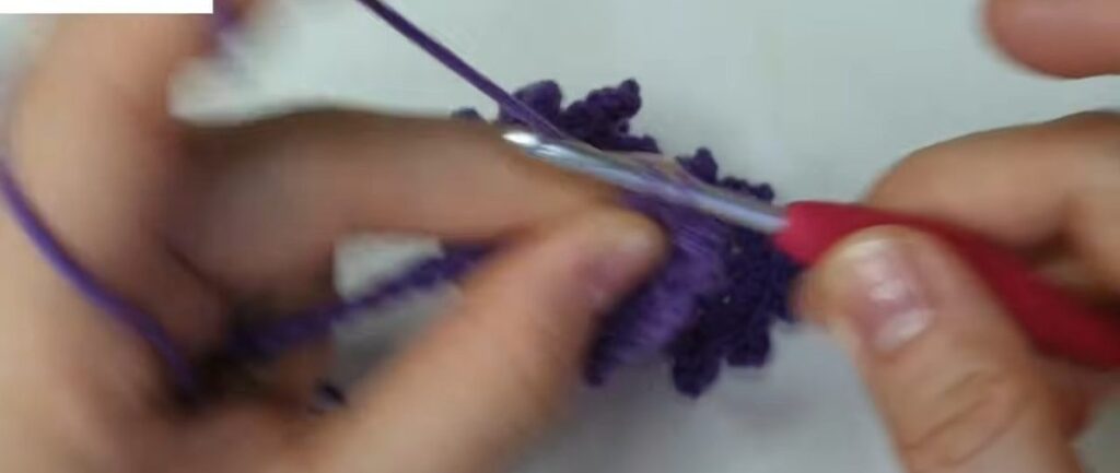 Largest 5-chain picots worked along the last part of a crochet lavender flower strip