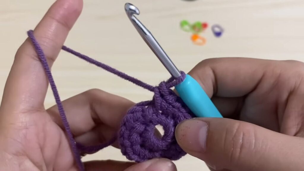round two increases in a free crochet tulip pattern, two single crochet in each stitch